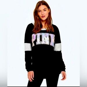 Victoria's Secret Pink Bling Long Sleeve Varsity Crew Logo Sequined Women's XS